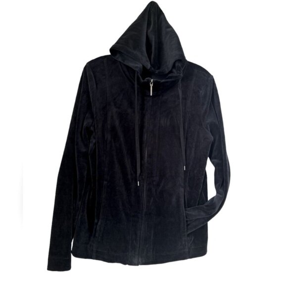 Jones New York Jackets & Blazers - Jones NY Vintage Velour Hoodie Cotton Full Zip Up Hooded Pockets Black Jacket M